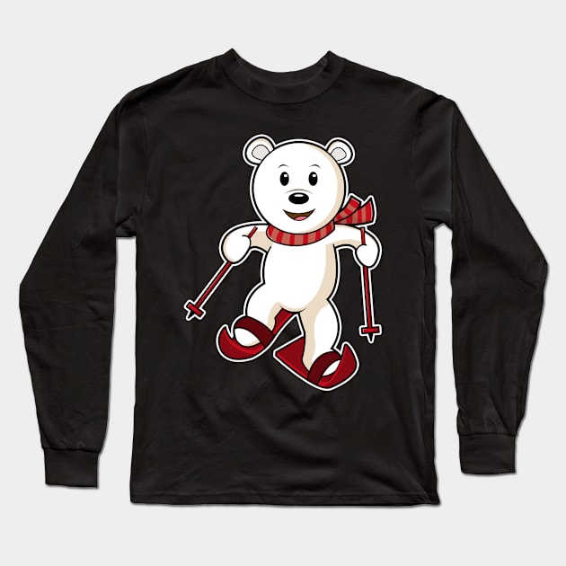 Bear as Skier with Skis & Ski poles Long Sleeve T-Shirt by Markus Schnabel